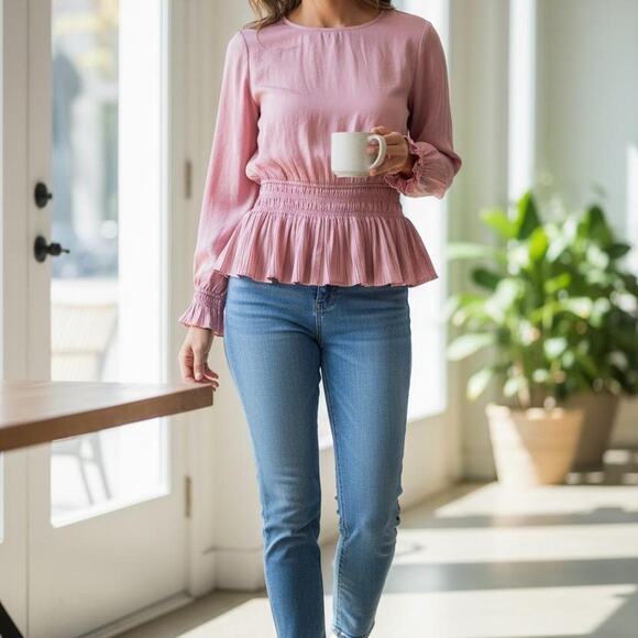 Elie Tahari Tops - Tahari pink dusty rose ruffle Blouse, NWT, Women Large